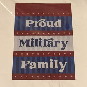 Proud military family, red white, and blue garden flag